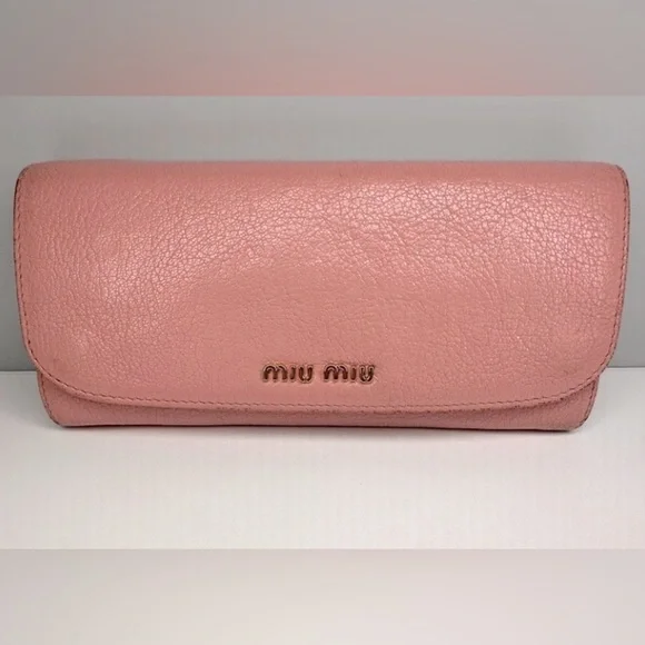 Miu Miu Pink Madras Leather Long Wallet - Picture 1 of 13
